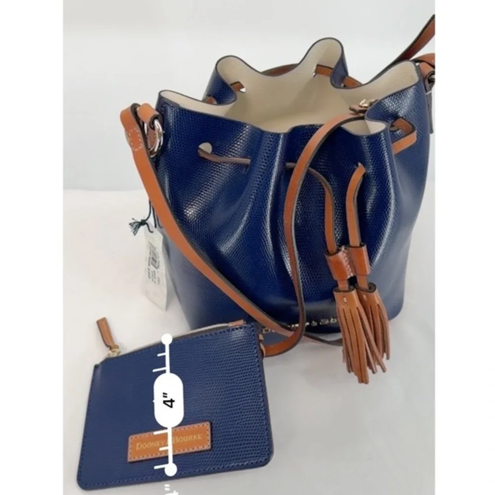 Dooney & Bourke Serena Drawstring Crossbody Blue Lizard Embossed Leather 104-29 - Picture 9 of 16